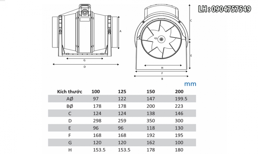 Quạt hút nối ống siêu âm Vorter TF-125
