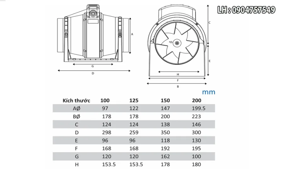 Quạt hút nối ống siêu âm Vorter TF-125