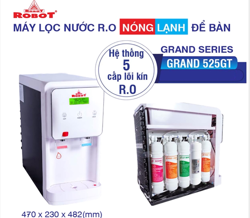 Máy Lọc Nước R.O Nóng Lạnh Robot Để Bàn GRAND 525GT