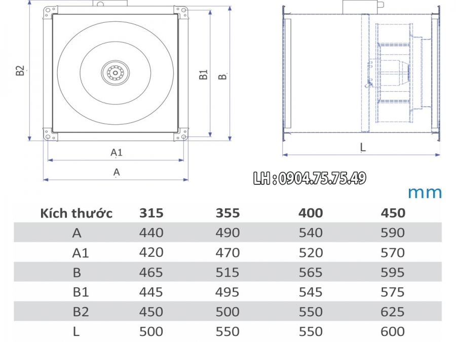 Quạt hút nối ống cabinet Vortex VF355-SI