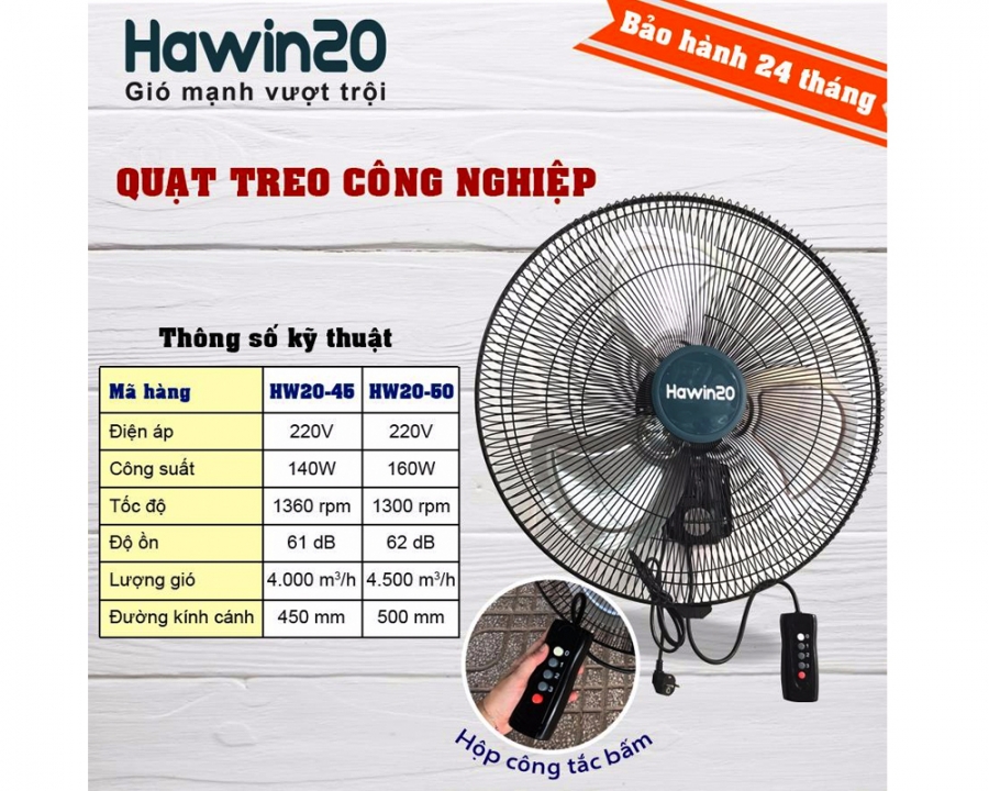 Quạt treo công nghiệp Hawin20 HW20-45