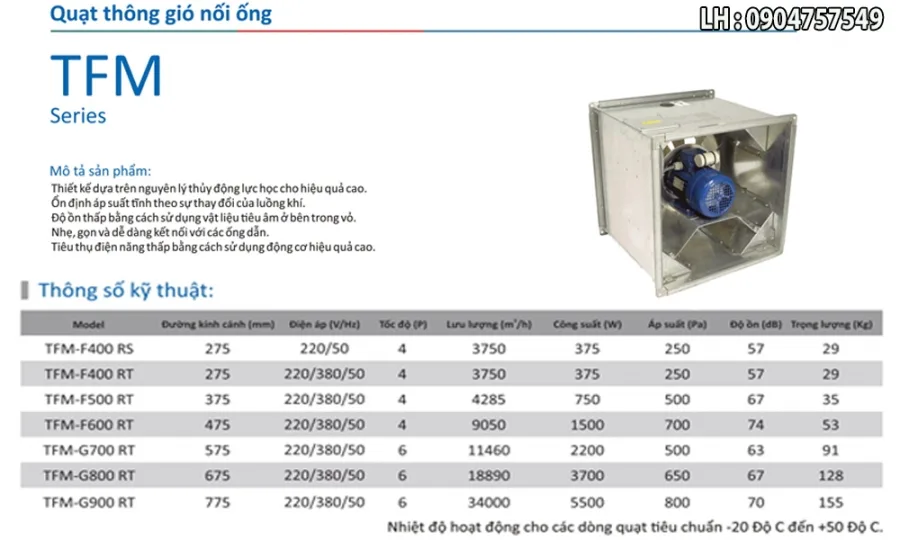 Quạt hút nối ống cabinet Vortex TFM-G500RT