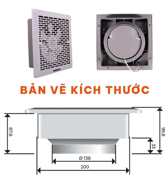 Quạt hút siêu mỏng gắn tường/gắn trần Nanoco NMV2023