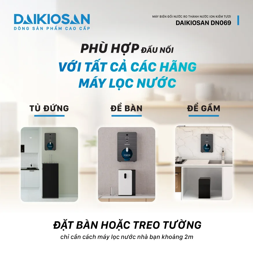 Máy biến đổi nước RO thành nước Ion kiềm tươi từ trường Daikiosan DN069