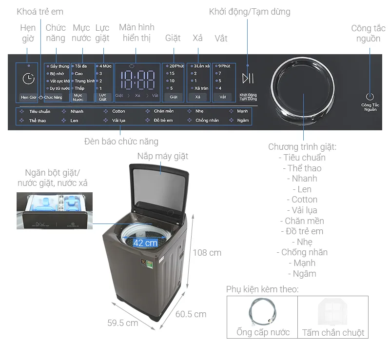 Máy giặt AQUA AQW- DR150UGT.PS