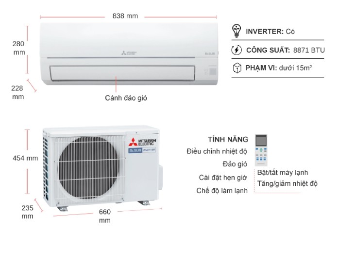 Máy lạnh Mitsubishi Electric Inverter 1 HP MSY-JW25VF