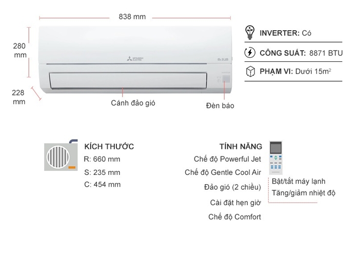 Máy lạnh Mitsubishi Electric Inverter 1HP MSY-JP25VF