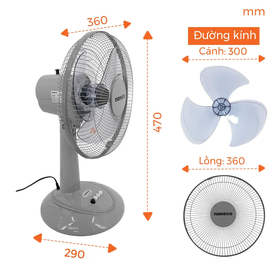 Quạt bàn Nanoco NTF1207G