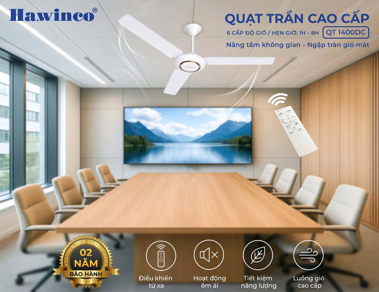 Quạt trần 3 cánh Ha.winco QT1400DC