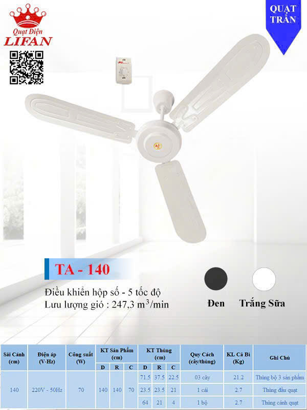 Quạt trần 3 cánh Lifan TA-140