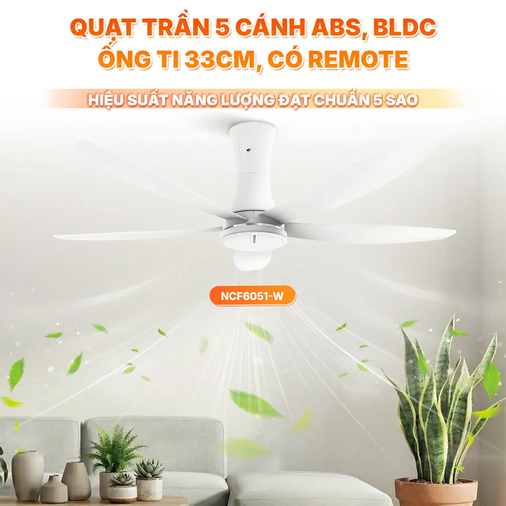 Quạt trần 5 cánh Nanoco NCF6051-W