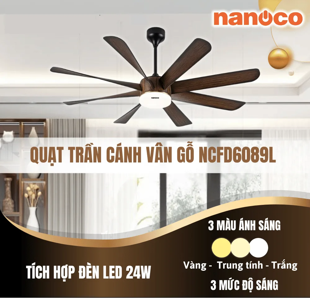 Quạt trần 8 cánh Nanoco NCFD6089L