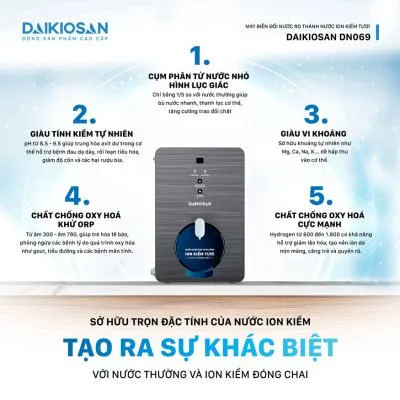 Máy biến đổi nước RO thành nước Ion kiềm tươi từ trường Daikiosan DN069