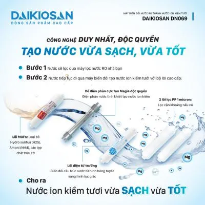 Máy biến đổi nước RO thành nước Ion kiềm tươi từ trường Daikiosan DN069
