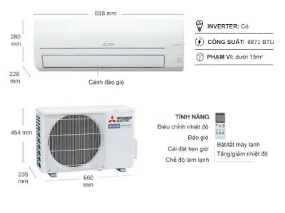 Máy lạnh Mitsubishi Electric Inverter 1 HP MSY-JW25VF