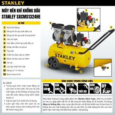 Máy nén khí không dầu 24L Stanley SXCMS1324HE