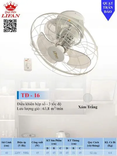 Quạt trần đảo Lifan TĐ-16