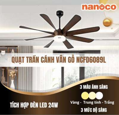 Quạt trần 8 cánh Nanoco NCFD6089L