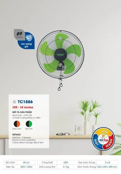 Quạt treo tường công nghiệp Senko TC1886