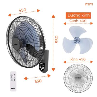 Quạt treo tường Nanoco NWF1615RC-GR