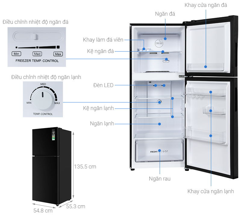 Tủ lạnh Aqua 189 lít AQR-T220FA(FB)